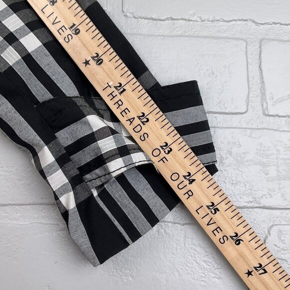 JouJou Jacket Women Small Black Gray White Plaid Trench Short Notch‎ Belt Cotton - Picture 9 of 12